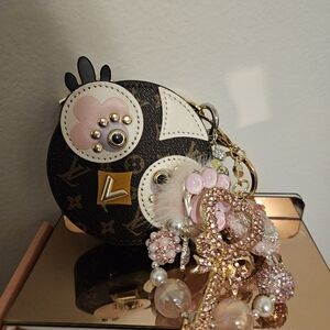 Designer Owl Patterned Round Bag - Black and Pink